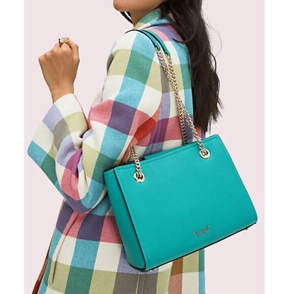 Kate Spade Amelia Medium Shoulder Bag Blue Pebbled Leather Chain Strap Tote - Picture 10 of 12